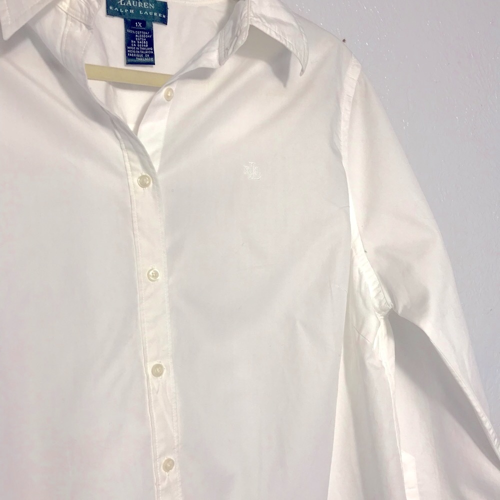 Ralph Lauren White Basic Button Down Blouse 1X - Picture 6 of 7